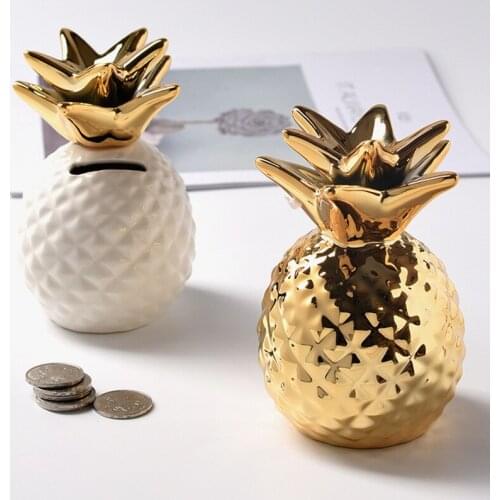 European-Style Ceramic Pineapple Coin Bank Money Box Gold Electroplated Home Decoration Creative Decoration Craft home decor