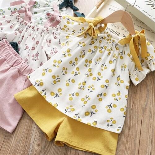 Dulce Amor Girl Clothes Set Summer Flower Print Baby Girls Shoulder Off Shirt+Cotton Shorts 2Pcs Children Outfits Kids Lovely