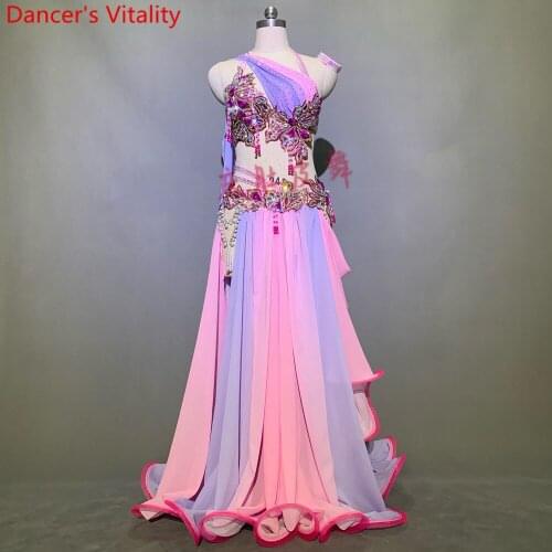 Belly Dance Competition Outfits Customized Bra Belt Colorfule Fishbone Skirt Set Oriental Indian Drum Dancing Performance Costum