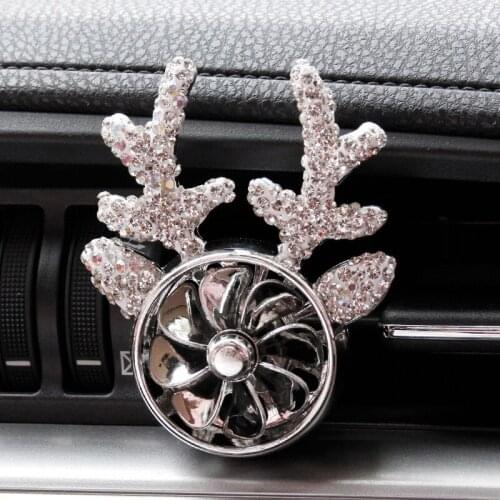 Creative Rhinestones Deer Horn Car Air Freshener Outlet Vent Clip Cartoon Diamond Car Perfume Solid Diffuser Car Accessories
