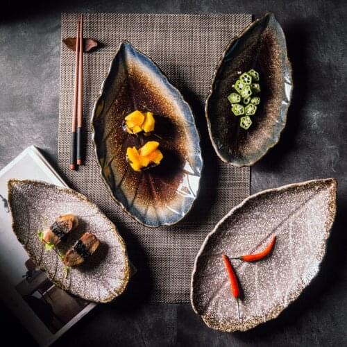 Leaf-shaped leaf plate creative porcelain plate sushi plate ceramic plate simple and personalized snack plate