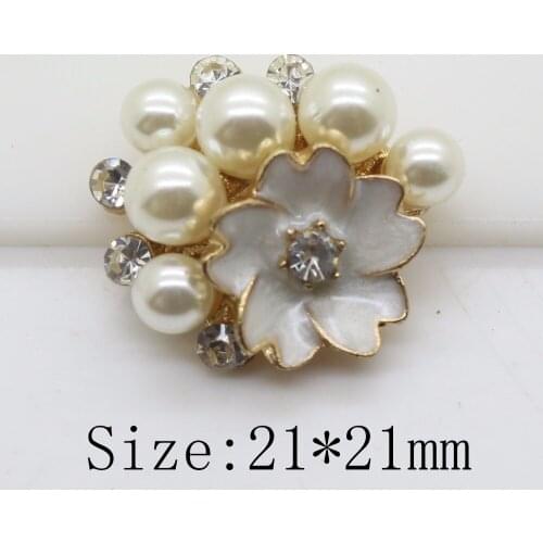 Fashion 10pc 21mm golden alloy pearl button Wedding invitations rhinestone decorate Sew-on clothing Accessories scrapbooking