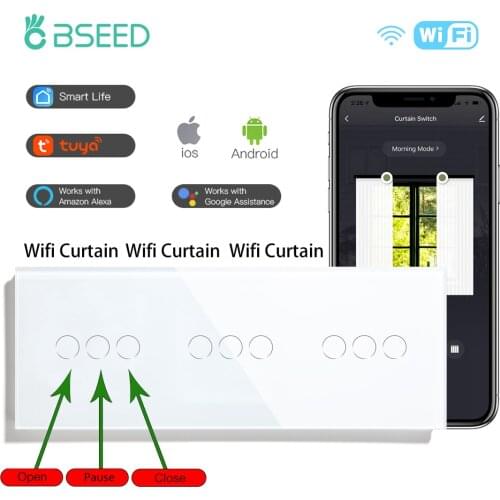 BSEED Triple Wifi Curtain Switches Home Curtain Wall Switch Sensor Smart Touch Switch Glass Google Alexa Voice Tuya App Control
