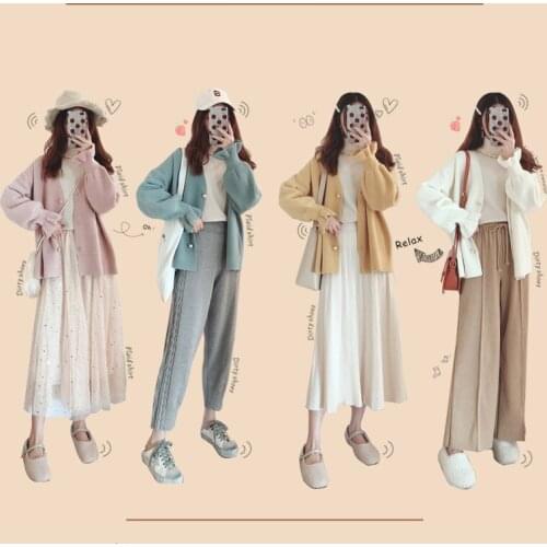 2021 autumn small cardigan womens sweet and versatile thickening short lotus leaf sleeve knitted sweater cardigan jacket
