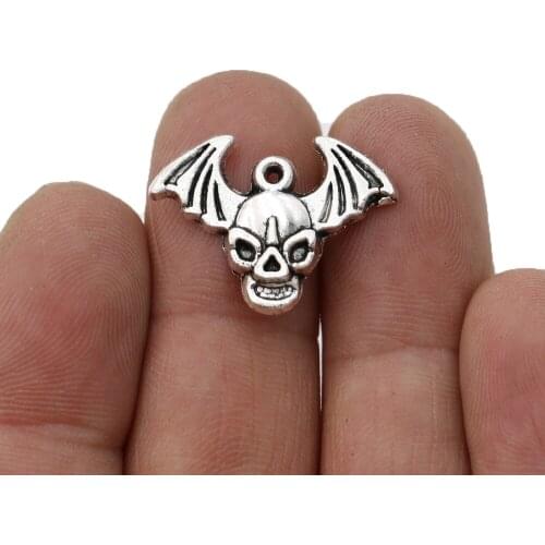 10pcs Antique Silver Plated Skull Wings Charm Pendants for Jewelry Making Bracelet DIY Accessories 23x17mm