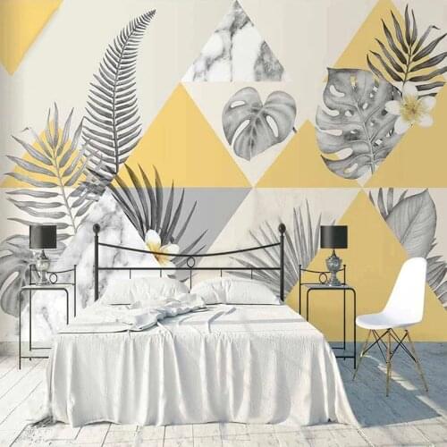 Custom Photo Wallpaper Nordic Hand-painted 3D Geometric Graphics Tropical Plants Background Wall Painting Papel De Parede Sala