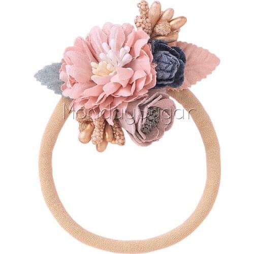 8pcs/lot Mini Flower Crown Baby Headband Soft Nude Nylon Headband Baby Girl Hair Accessory