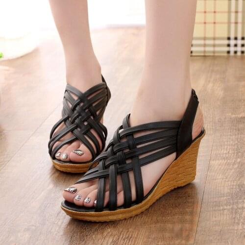 Women Hollow Out Peep Toe Wedges Platform Sandals Female Summer Elastic Band Casual Shoes Ladies Fashion Comfort Shoes