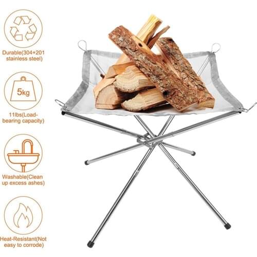 Campfire Bracket Folding Barbecue Fire Stand Stainless Steel Outdoor Camping Burning Support Holder Detachable Campfire Stand