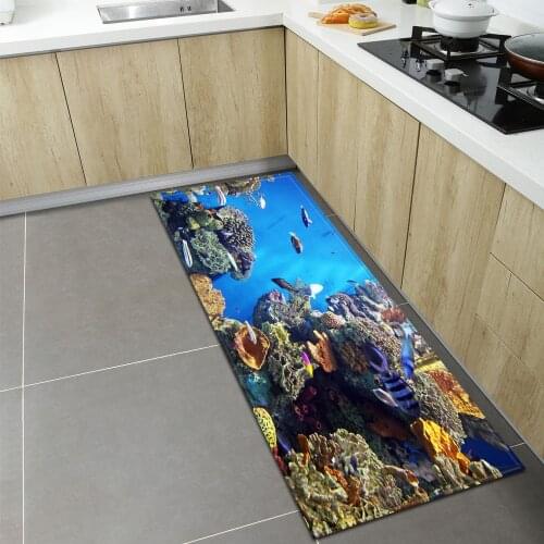 Entrance Doormat Kitchen Rug Hallway Home Bedroom Bedside Childrens Decoration Carpet Ocean Pattern Bathroom Non-Slip Floor Mat
