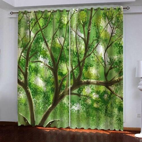 Green forest curtains Customized 3d curtains new bay window balcony thickened windshield blackout curtains