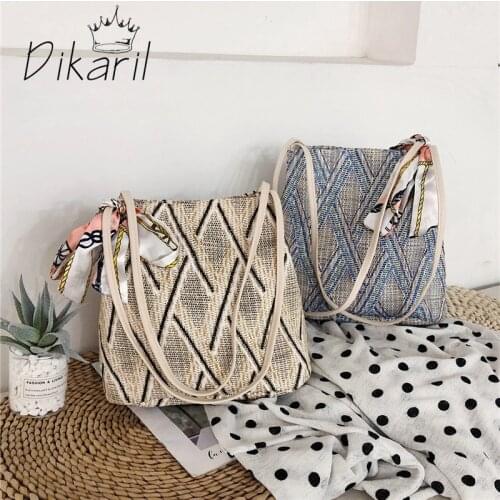 Dikaril High Capacity Large Summer Beach Straw Bags 2021 Simple Luxury Brand Fashion Travel Ladies Shoulder Handbags And Purses