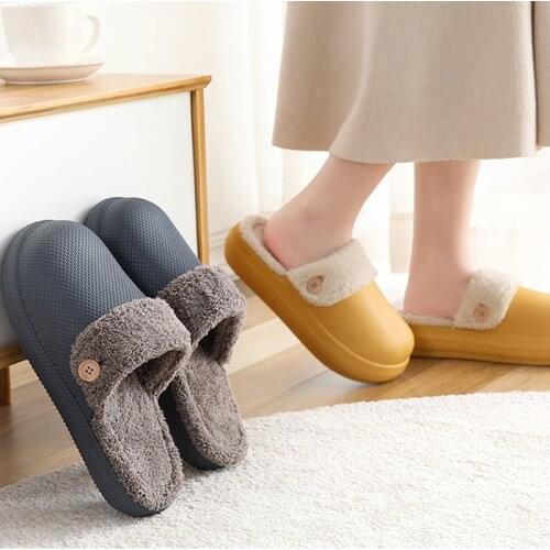 Females Winter Waterproof Home Slippers Lovers Household Casual Slides Womens Fashionable Warm Suede Plush Garden EVA Slipper
