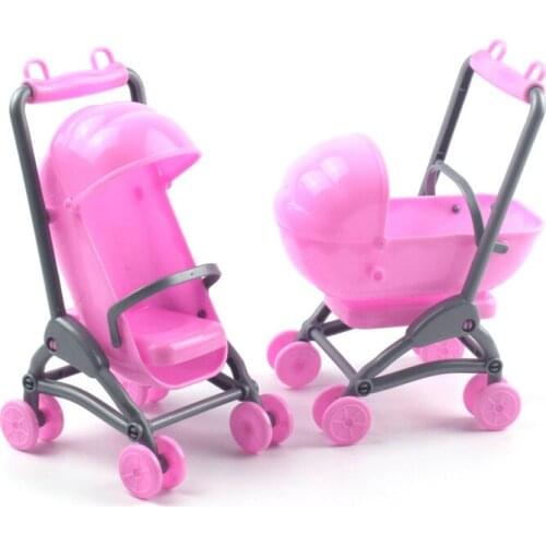 1pcs Dollhouse Furniture Lovely Doll Baby Carriage Plastic Baby Stroller + 1 Random Doll Toy accessory For Barbiee Sisiter Kelly