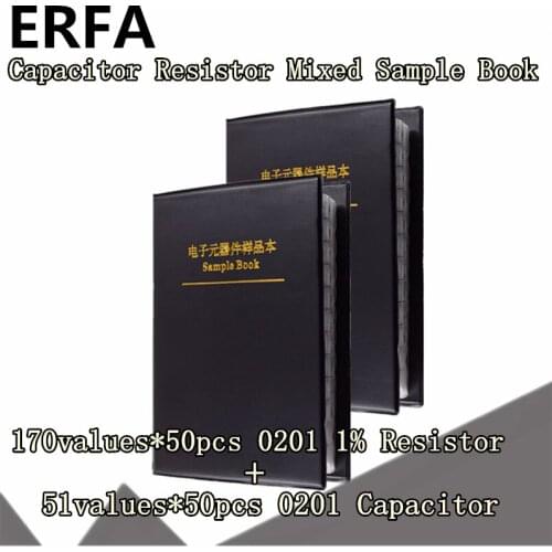 170valuesx50pcs=8500pcs 0201 SMD Resistor 0R~10M 1% + 51valuesX50pcs=2550pcs 0.5PF 0.5PF~22uF Capacitor Mixed Sample Book