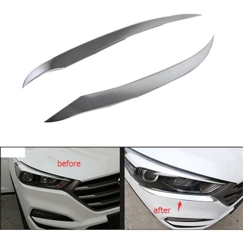 2Pcs ABS Chrome Front Plated Headlight Cover Head Light Lamp Eyelid Eyebrow Trim for Hyundai Tucson 2016 2017 2018