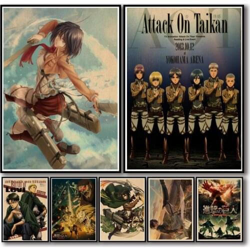 31 Designs Anime Attack on Titan Kraftpaper Poster Cartoon Painting Abstract Funny Fancy Wall Sticker for Coffee House Bar 2