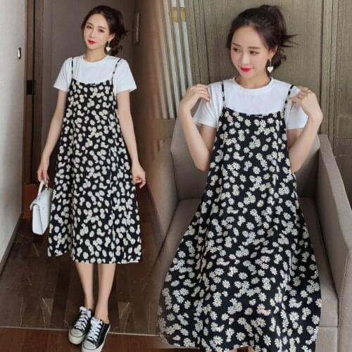 37062# T shirt + Dress Maternity Clothes Loose Stylish Short Sleeves Floral Dress Pregnant Women Mom Dress