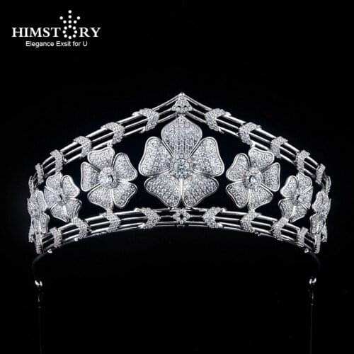 HIMSTORY Bridal Hair Jewelry Zircon Cubic Tiara Queen Pageant Crown Women Diadem Headband For Party Dress Brides Wedding Hairwea