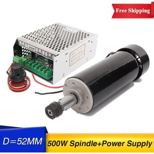 Free shipping 500w Air cooled spindle Motor 52mm clamps + Power Supply speed governo