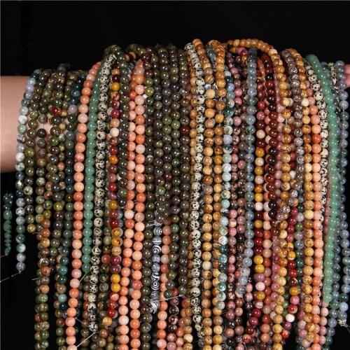 15.5" Natural Stone Beads Round Polished Lapis Amazonite Amethysts Lava Jaspers Agates Loose Spacer Stone Beads Jewelry Making