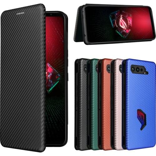 For Asus ROG Phone 5 Case Carbon Fiber Flip Leather Case For Asus ROG Phone 5 Rog5 Business Magnetic Wallet Card Slot Slim Cover