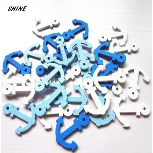 SHINE Wooden Sewing Buttons Scrapbooking Anchor 3 Colors Mixed 25mm 24 PCs Costura Botones Decorate bottoni botoes