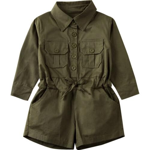 Toddler Kids Baby Girl 1T-6T Jumpsuit Long Sleeve Button Solid Romper Playsuit Outfit Clothes Sets