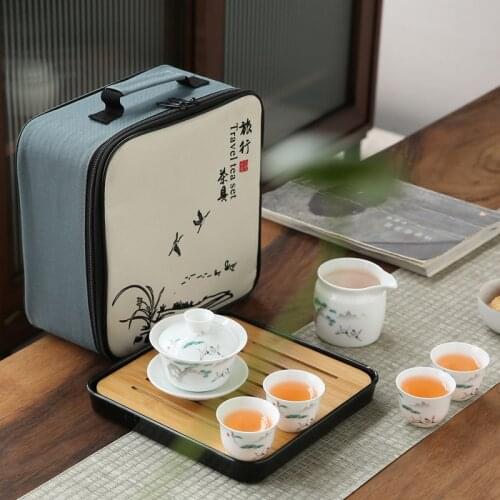 Travel Tea Set Portable Four-cup White Porcelain Quick Guest Cup Outdoor Car Ceramic Kung Fu Tea Set Complete Home
