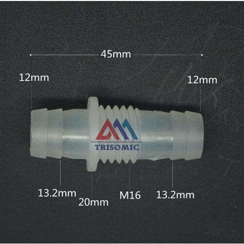 12mm-M16-12mm Straight Reducing Connector Plastic Fitting Barbed Reducing Connector Metric Material PP