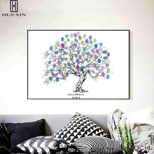Personalize Wedding Gift For Sweethearts Guestbook Fingerprint Signature Canvas Painting Tree Wedding Birthday Party Decoration