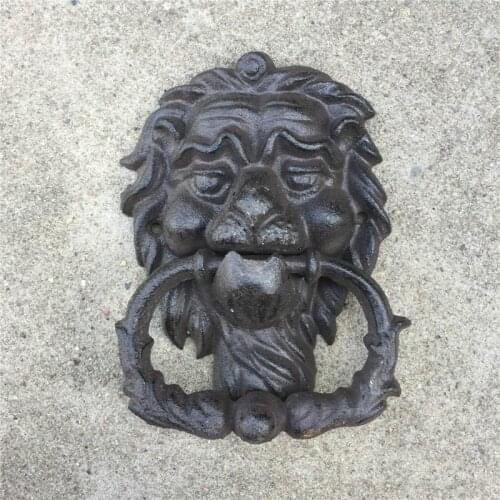 JD Vintage Cast Iron Lion Door Knock Animal Wall Decoration Antique Home Door Knocker Black Door Handle Furniture Hardware