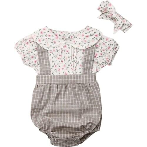 Toddler Baby Girl Sleeveless Jumpsuit Print Romper Bowknot Headband Set Baby Clothes