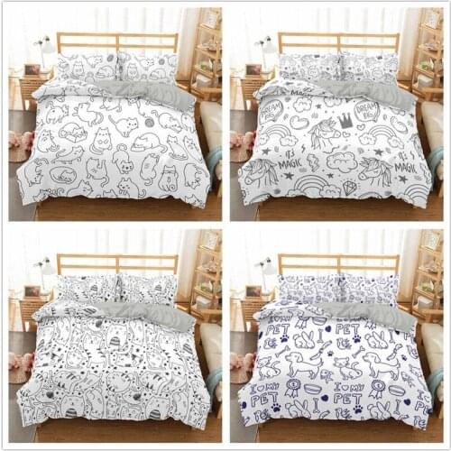 3D Printed Cartoon Cats Dogs Rabbits Bedding Set 2/3pc Duvet Cover Set with Pillowcase Animal Pets Soft Bedclothes Home Textiles