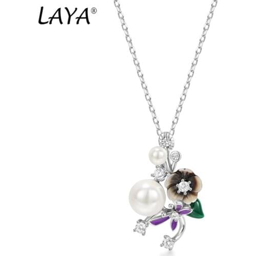 Laya 925 Sterling Silver High Quality Zircon Shell Pearl Natural Shell Flower Fashion Jewelry Necklace For Women 2021 Trend