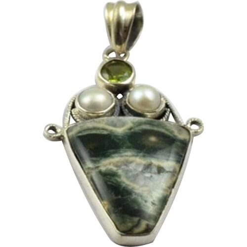 Lovegem Nature Ocean Jasper & Pearl & Peridot Pendant 925 Sterling Silver , 45.5 mm, MHBAP4537