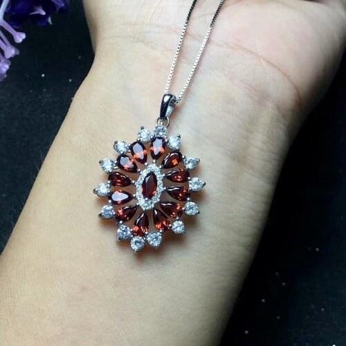 Natural Garnet pendant 925 sterling silver luxury style Multiple mosaics Beautiful jewelry. Birthday gift