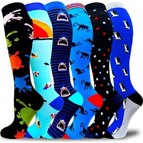 New Compression Socks Shark Penguin Prints Golfs Men Women Tube Animal Unisex Outdoor Running Cycling Long Pressure Stockings