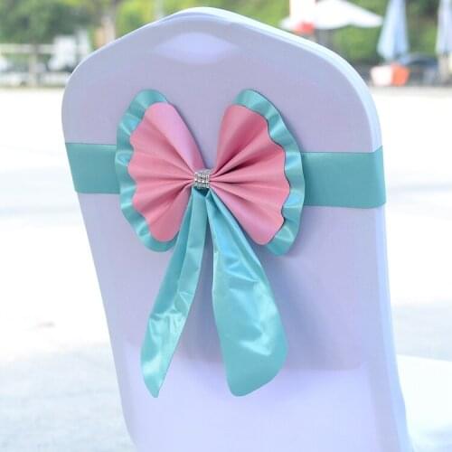New Stretch Chair Cover Sash Bow Tie Ribbon Decor Wedding Celebration Decor Supplies Satin Chair Sashes Christmas Party Decor