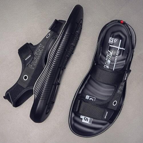 New Fashion Leather Mens Solid Color Summer Sandals Man Casual Trend Beach Sandals Mesh Thick-soled Slippers Footwear