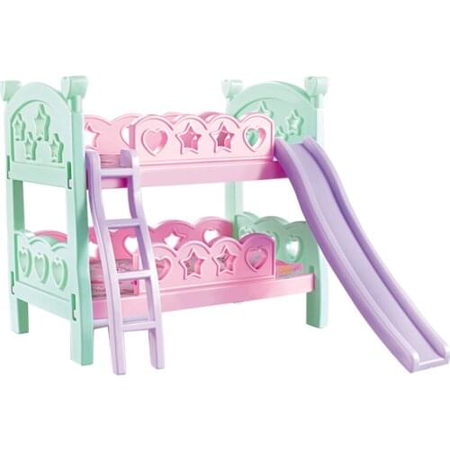 Plastic Doll Bunk Bed with Ladder And Bedding for Mellchan Doll Furniture