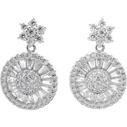 Clear AAA Cubic Zirconia Round Earring Women Dangle Earrings Bridal Wedding Jewelry GT8048