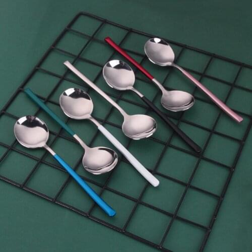 Rice Spoon Gold Pink Green Stainless Steel Coffee Spoon Teaspoon Western Style Luxury Dinnerware Cutlery Kitchen Tools