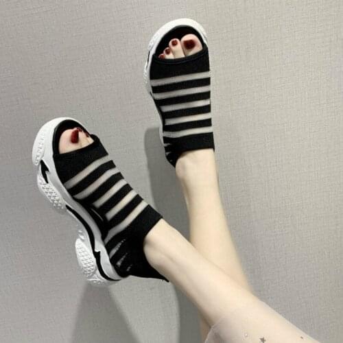 Summer New Fashion Women Shoes Mesh Casual Sports Sandals Back Strap Thick Bottom Flat With Shallow Slip-On Breathable Solid