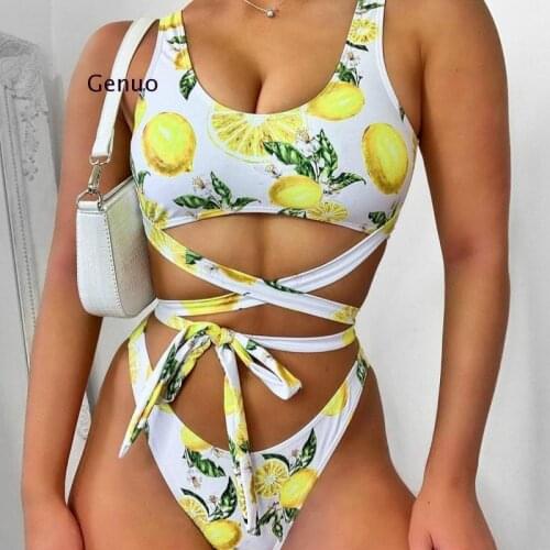 Sexy Bikinis Women Swimwear Push Up Swimsuit Print Lemon Bikini Set Brazilian Biquini Crop Top Bathing Suit Female Beachwear