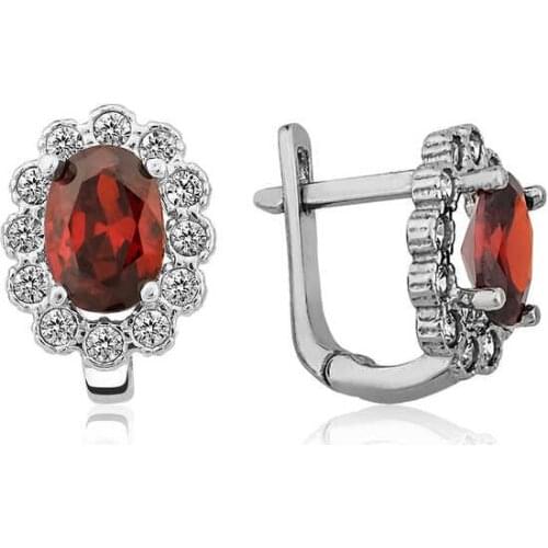 Silverlina Silver Red Flower Pattern J Lady Earrings