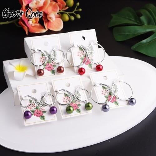Cring Coco Stainless Steel Hoop Earrings Fashion Pearl Ear Jewelry Earing Hawaiian Polynesian Hangling Circle Earrings for Women