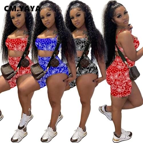 CM.YAYA Sport Bandanna Paisley Womens Tracksuit High Low Irregular Set with Tank Tops Matching Two 2 Piece Set Active Sweatsuit