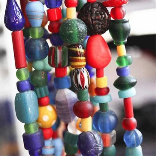 TSB0011 Nepal Handmade Colorful Archaistic Lampwork Strand Beaded Super Long Necklace Tibetan Jewelry