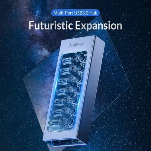 ORICO AT2U3-7AB 5Gbps USB-A 3.0 HUB Power Adapter Multi 7 Ports Splitter Extender for Laptop Desktop Dock Computer Accessories